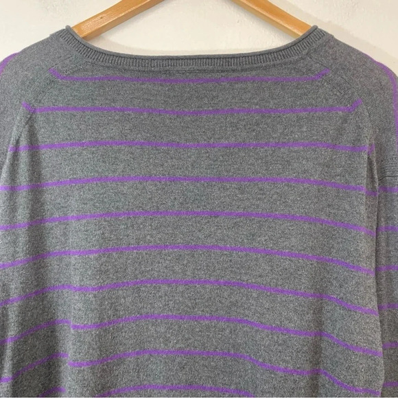 Armani Exchange Sweater  Men XL Cotton Cashmere  V Neck Gray Purple Stripe Light - Picture 6 of 12